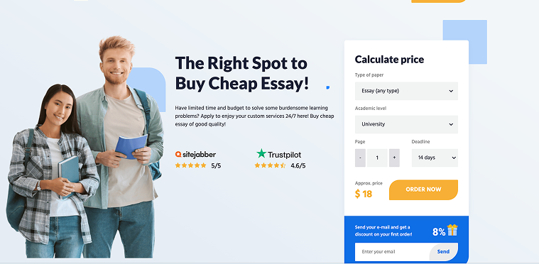 Homepage with price calculator and University level selection