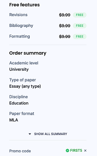 Order cart with active promo code and list of free services