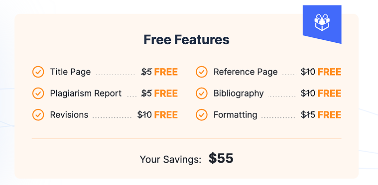 Free Features block with the list of free services