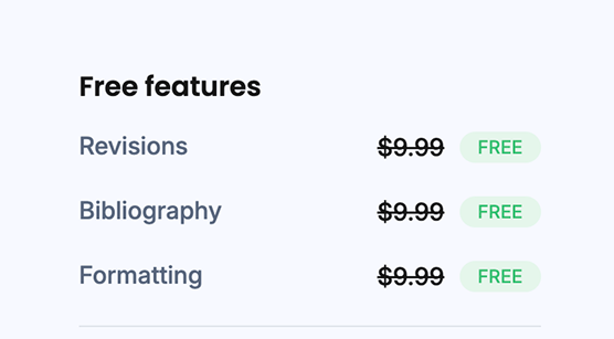 Free Features block with the list of free services