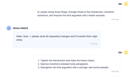 Dialog with the writer during a revision with specific edits